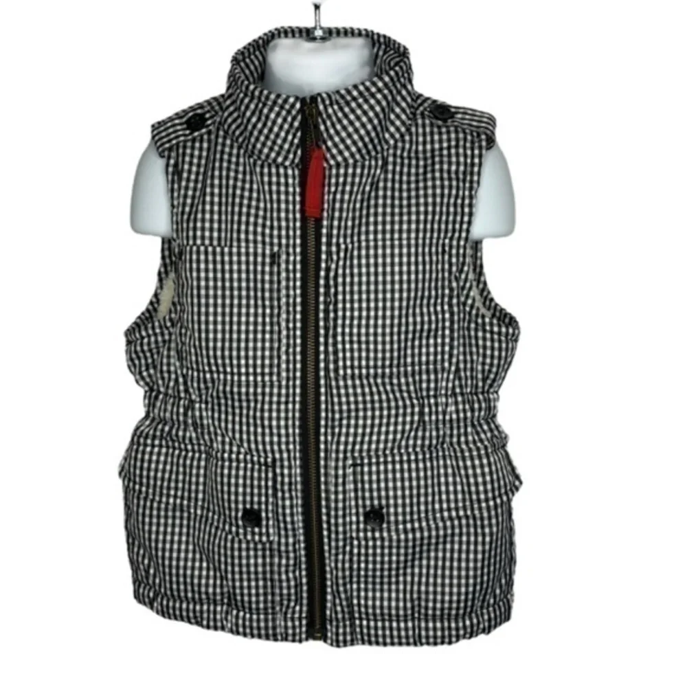 GAP Kids Girls Vest Jacket Black White Gingham Sherpa Lined‎ Zip Up Sleeveless